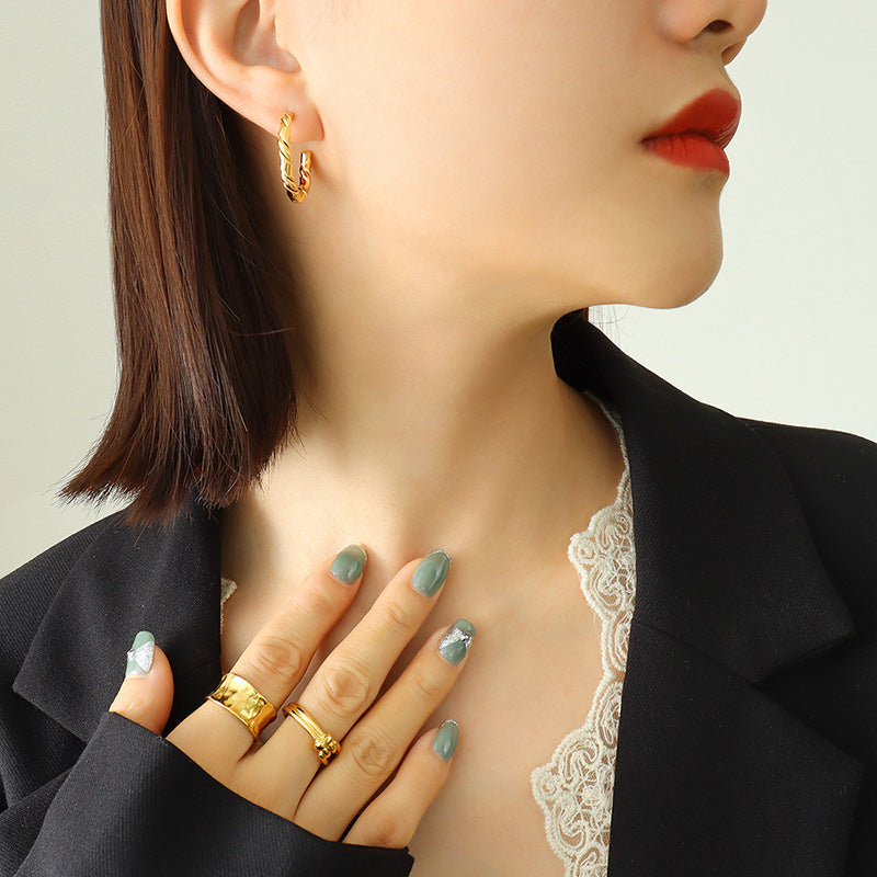 316L Stainless Steel Twisted C-Hoop Earrings - Image 6