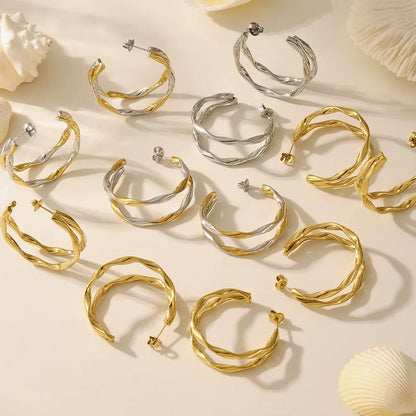 316L Stainless Steel Twisted Double Layer Hoop Earrings - Image 2