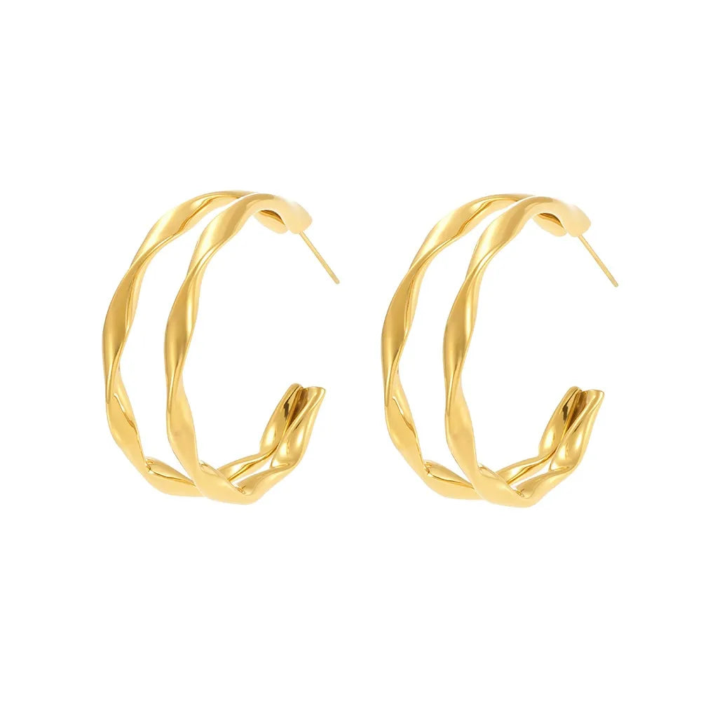 316L Stainless Steel Twisted Double Layer Hoop Earrings - Image 5