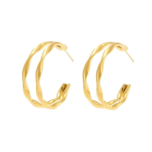316L Stainless Steel Twisted Double Layer Hoop Earrings - Image 5