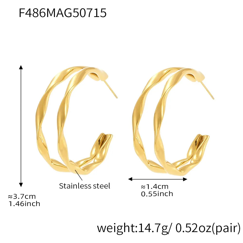 316L Stainless Steel Twisted Double Layer Hoop Earrings - Image 6