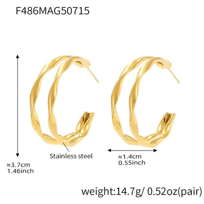 316L Stainless Steel Twisted Double Layer Hoop Earrings - Image 6