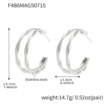 316L Stainless Steel Twisted Double Layer Hoop Earrings - Image 7