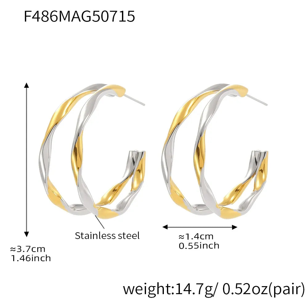 316L Stainless Steel Twisted Double Layer Hoop Earrings - Image 8