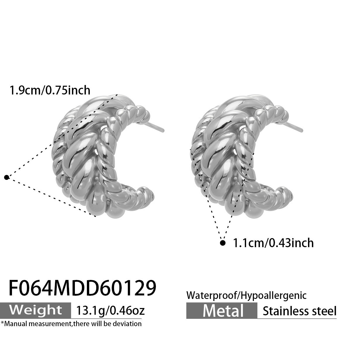 316L Stainless Steel Twisted Geometric C-Hoop Stud Earrings - Image 1