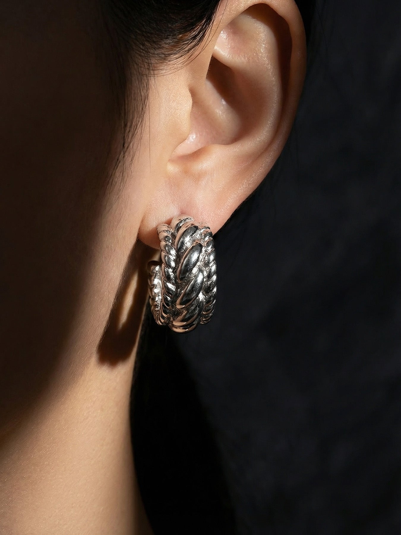 316L Stainless Steel Twisted Geometric C-Hoop Stud Earrings - Image 11