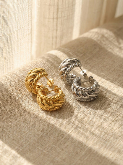 316L Stainless Steel Twisted Geometric C-Hoop Stud Earrings - Image 3