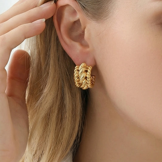 316L Stainless Steel Twisted Geometric C-Hoop Stud Earrings - Image 4