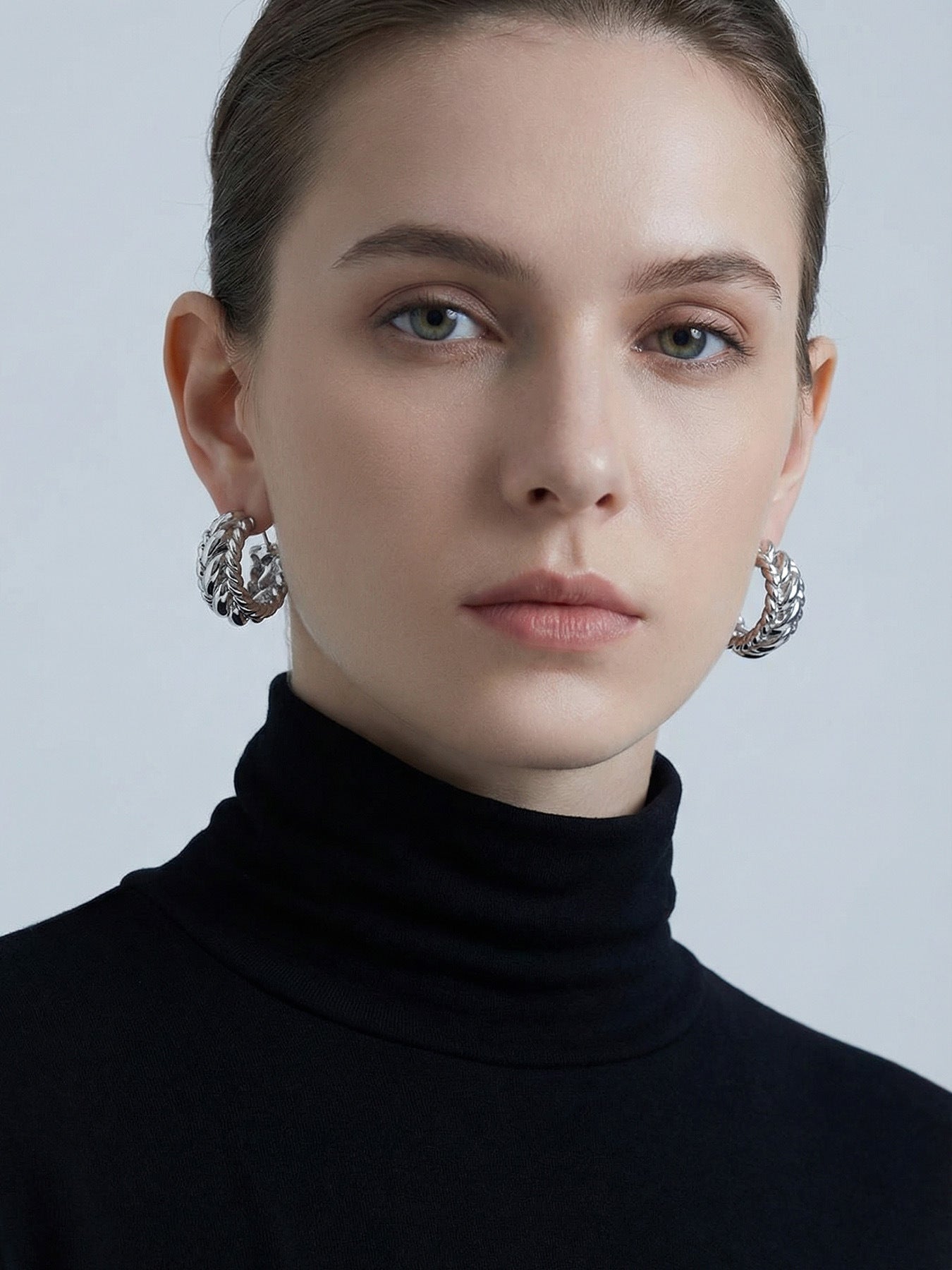 316L Stainless Steel Twisted Geometric C-Hoop Stud Earrings - Image 6