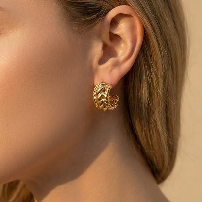 316L Stainless Steel Twisted Geometric C-Hoop Stud Earrings - Image 8