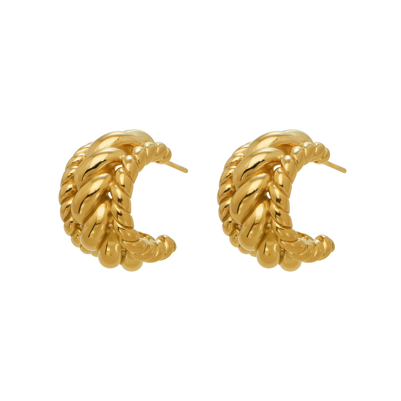 316L Stainless Steel Twisted Geometric C-Hoop Stud Earrings - Image 9