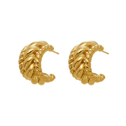 316L Stainless Steel Twisted Geometric C-Hoop Stud Earrings - Image 9