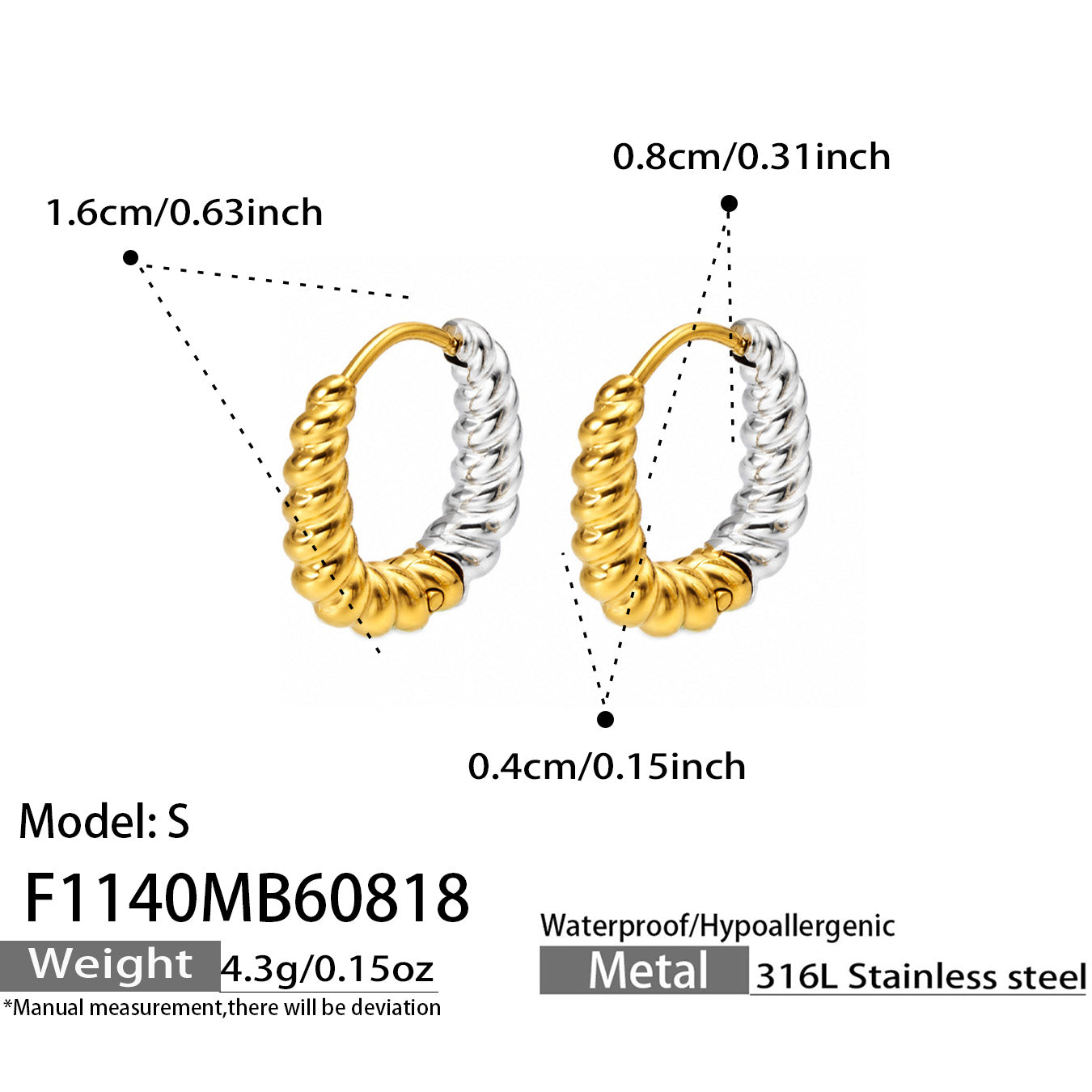 316L Stainless Steel 18K PVD Gold Twisted Hoop Earrings made with 316L stainless steel and 18K PVD gold finish for wholesale jewelry buyers - image 10