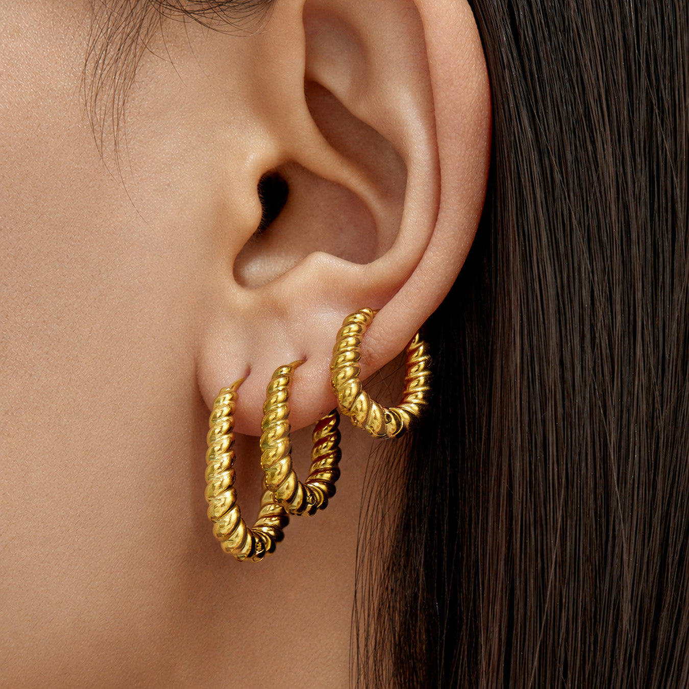 316L Stainless Steel 18K PVD Gold Twisted Hoop Earrings made with 316L stainless steel and 18K PVD gold finish for wholesale jewelry buyers - image 19