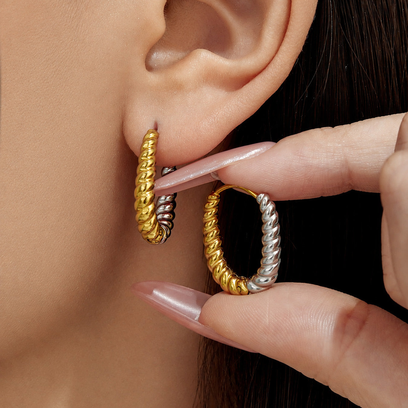316L Stainless Steel 18K PVD Gold Twisted Hoop Earrings made with 316L stainless steel and 18K PVD gold finish for wholesale jewelry buyers - image 22