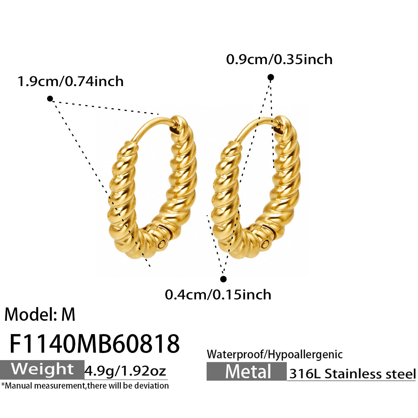 316L Stainless Steel 18K PVD Gold Twisted Hoop Earrings made with 316L stainless steel and 18K PVD gold finish for wholesale jewelry buyers - image 6