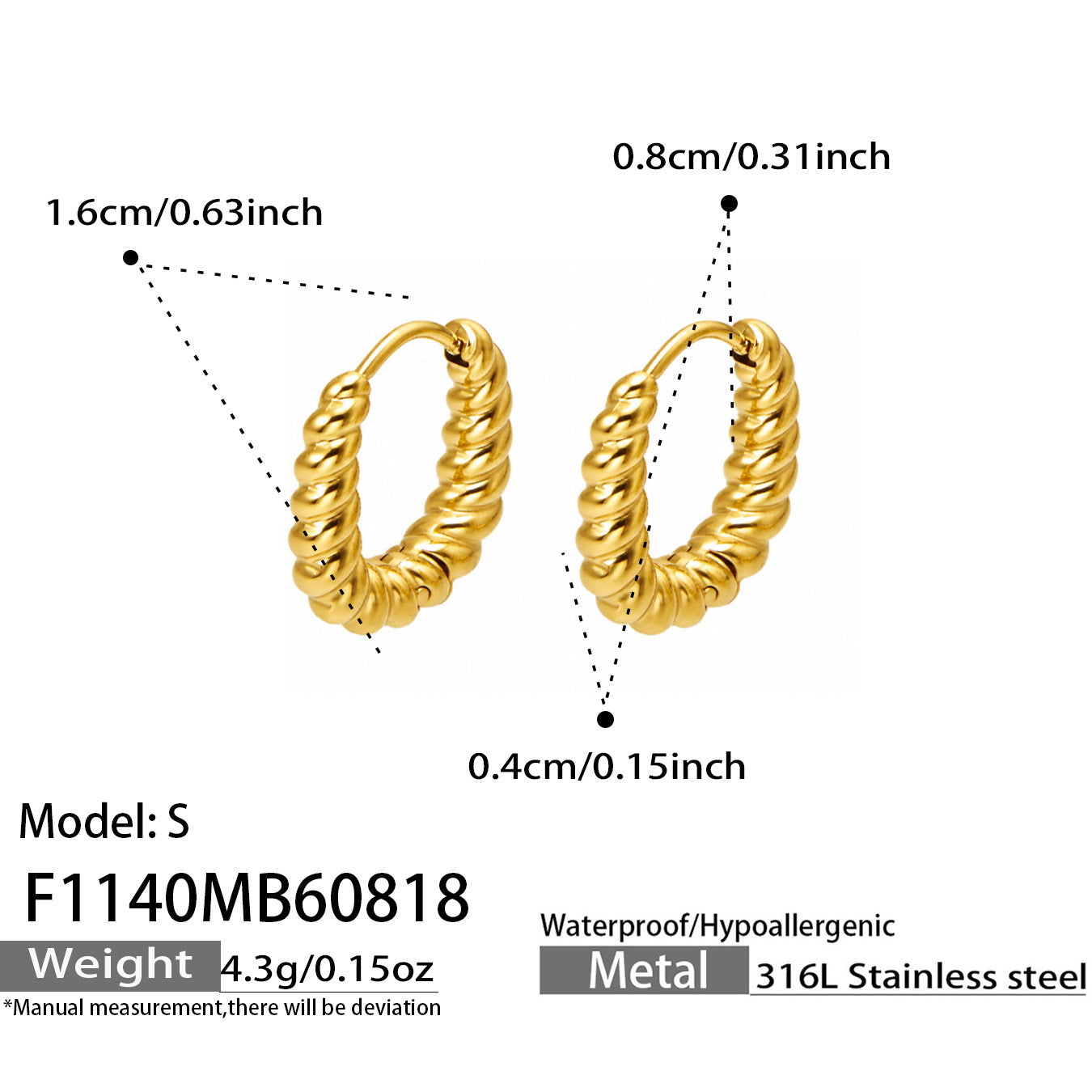 316L Stainless Steel 18K PVD Gold Twisted Hoop Earrings made with 316L stainless steel and 18K PVD gold finish for wholesale jewelry buyers - image 7