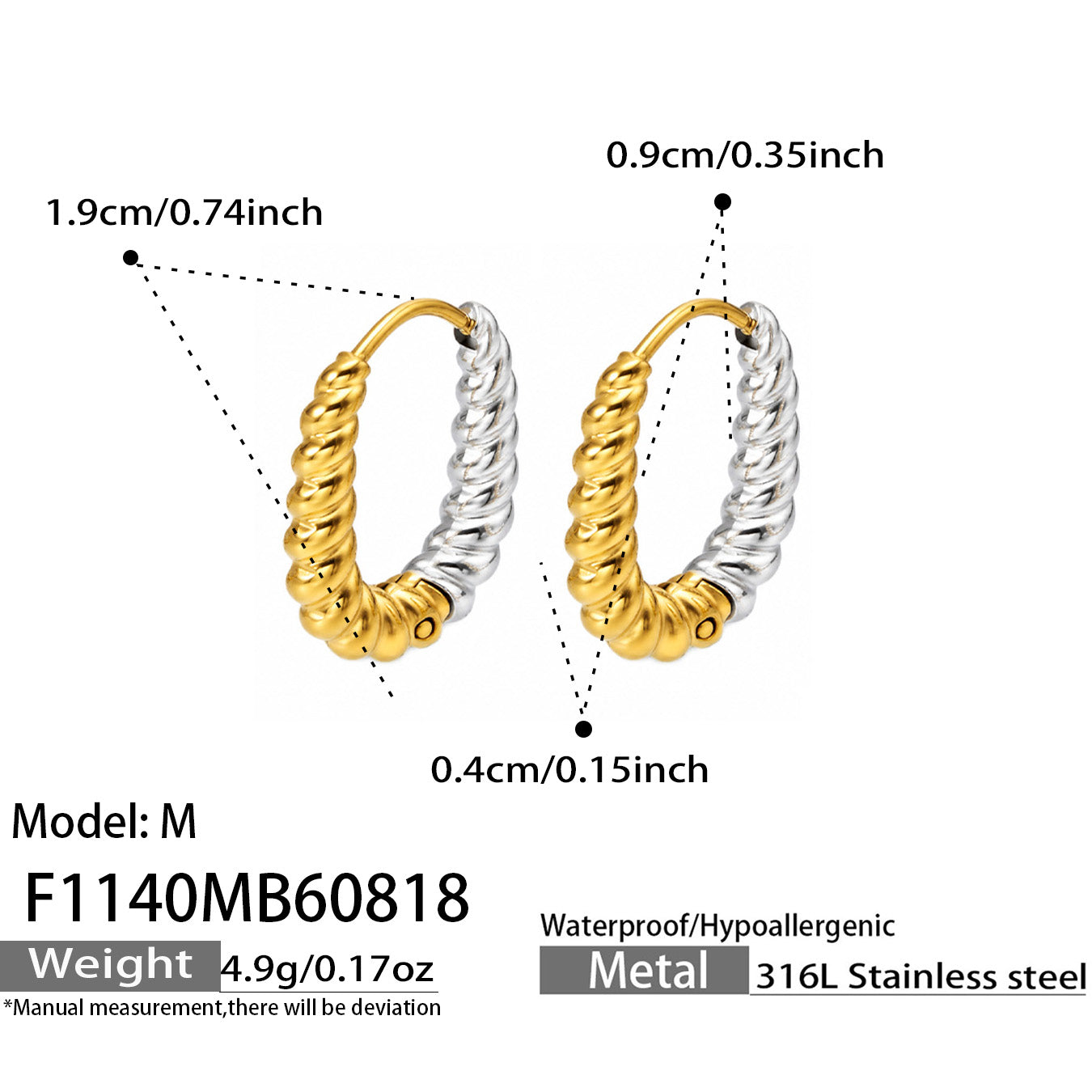 316L Stainless Steel 18K PVD Gold Twisted Hoop Earrings made with 316L stainless steel and 18K PVD gold finish for wholesale jewelry buyers - image 9