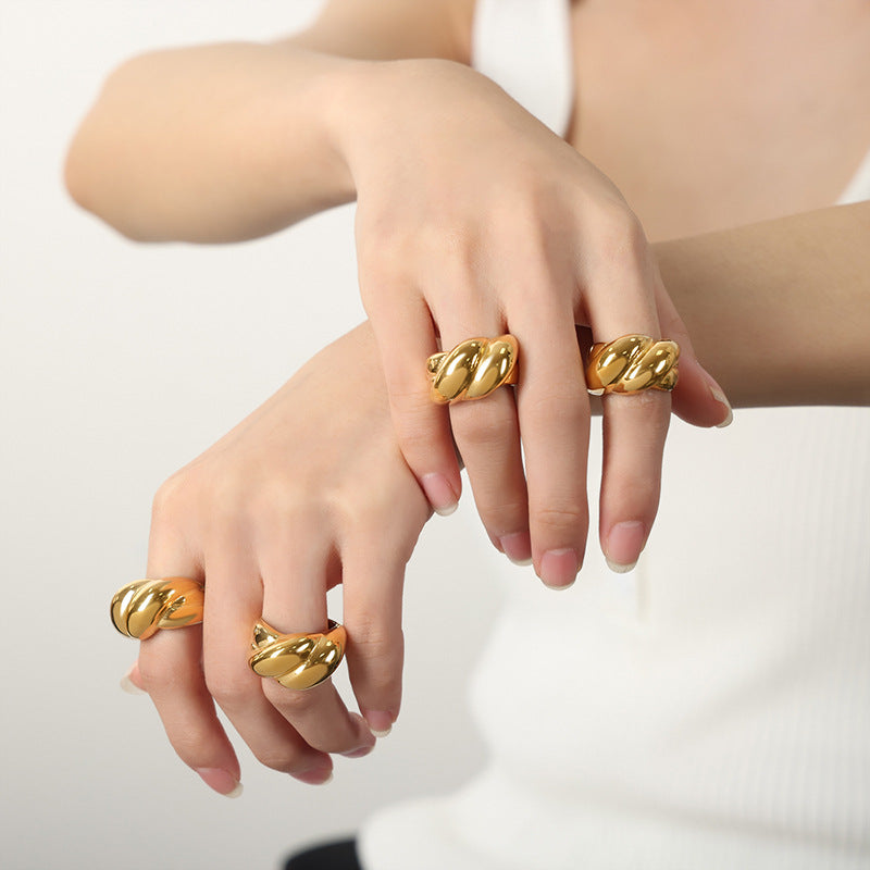 316L Stainless Steel 18K PVD Gold Twisted Texture Ring made with 316L stainless steel and 18K PVD gold finish for wholesale jewelry buyers - image 5