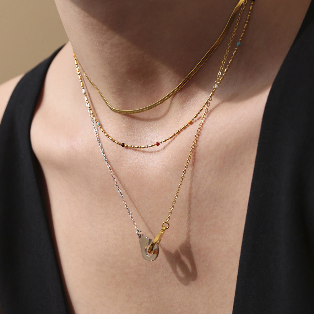 316L Stainless Steel Two-Tone 18K Gold Plated Handcuff Collarbone Necklace - Image 2