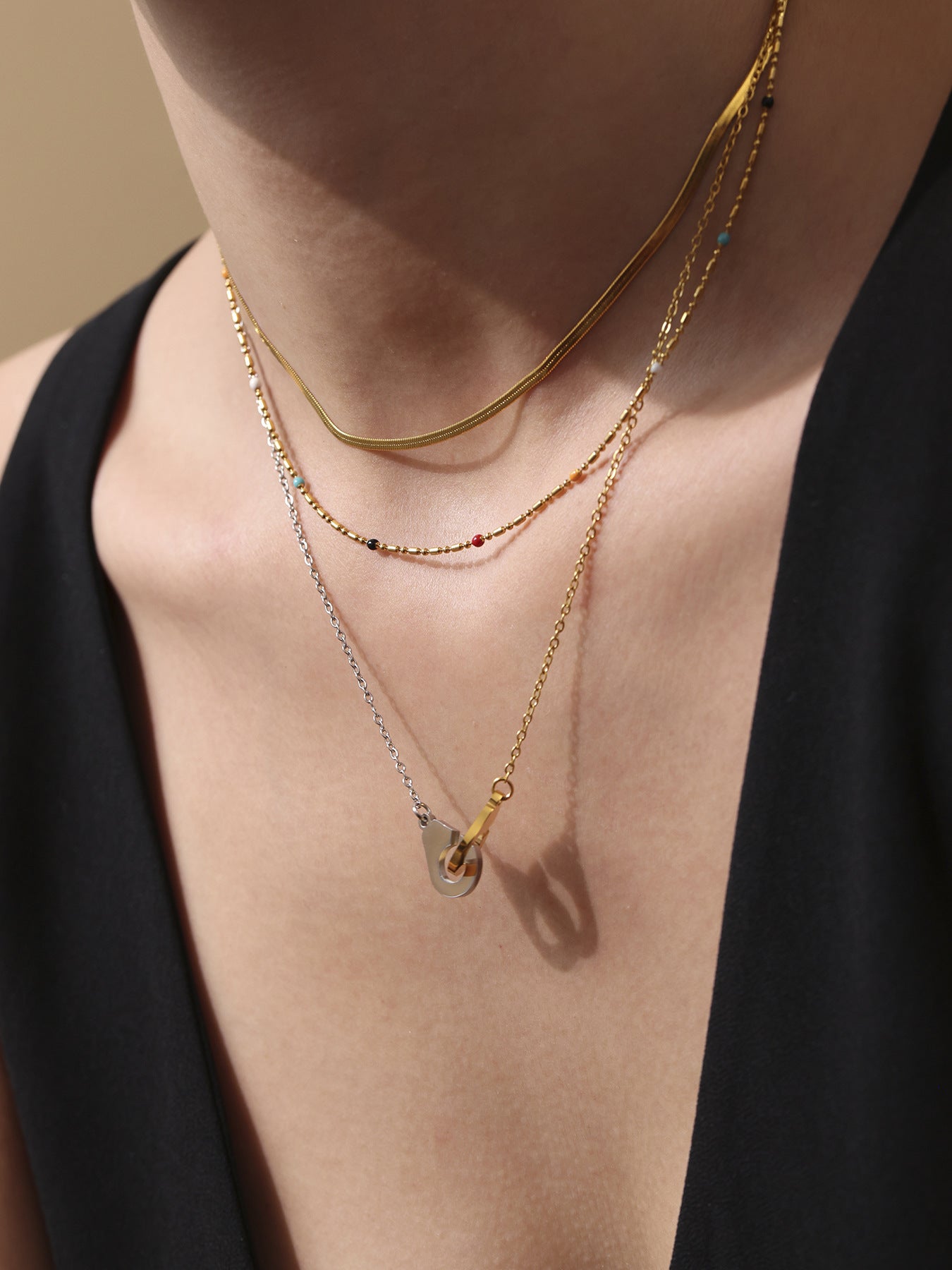 316L Stainless Steel Two-Tone 18K Gold Plated Handcuff Collarbone Necklace - Image 5