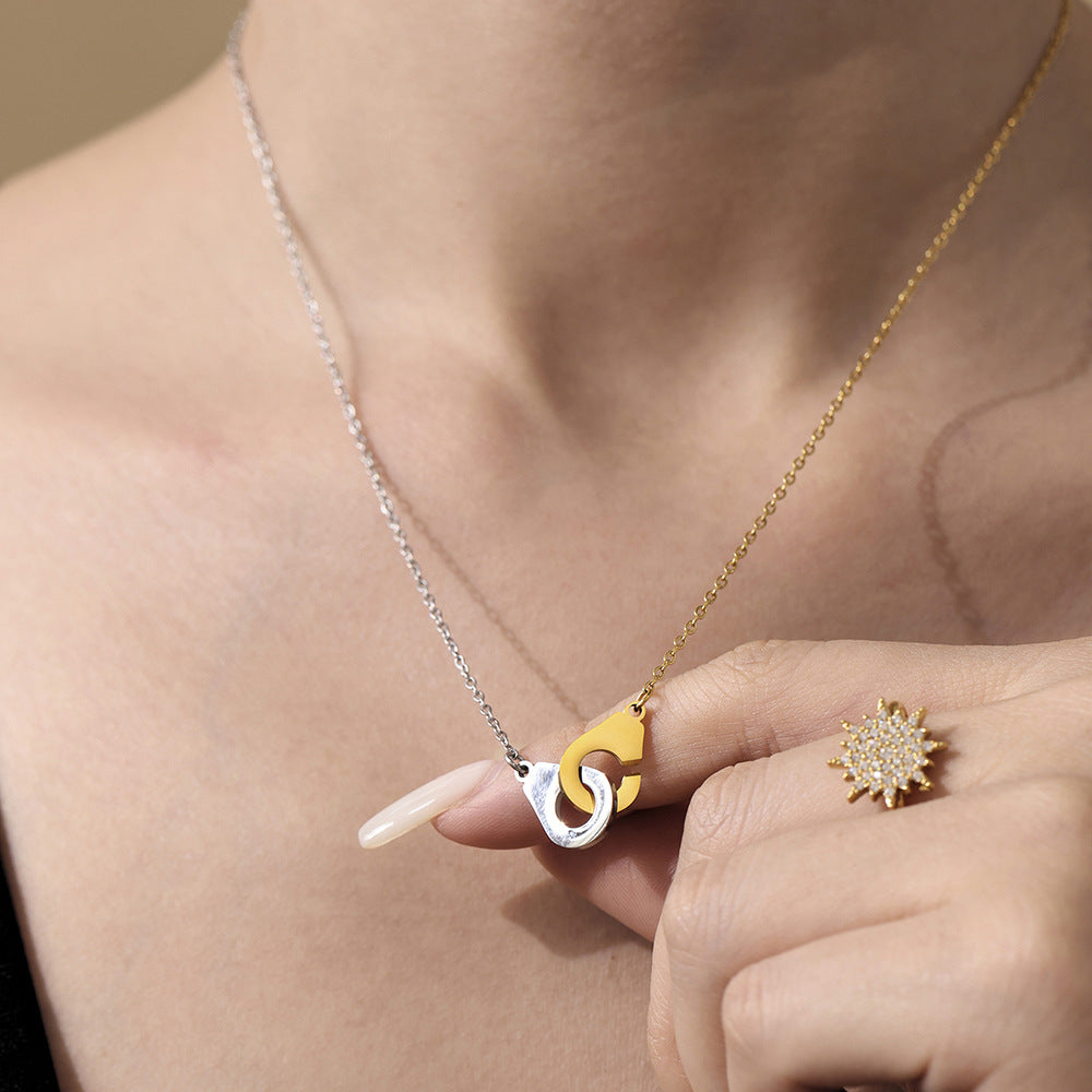 316L Stainless Steel Two-Tone 18K Gold Plated Handcuff Collarbone Necklace - Image 8