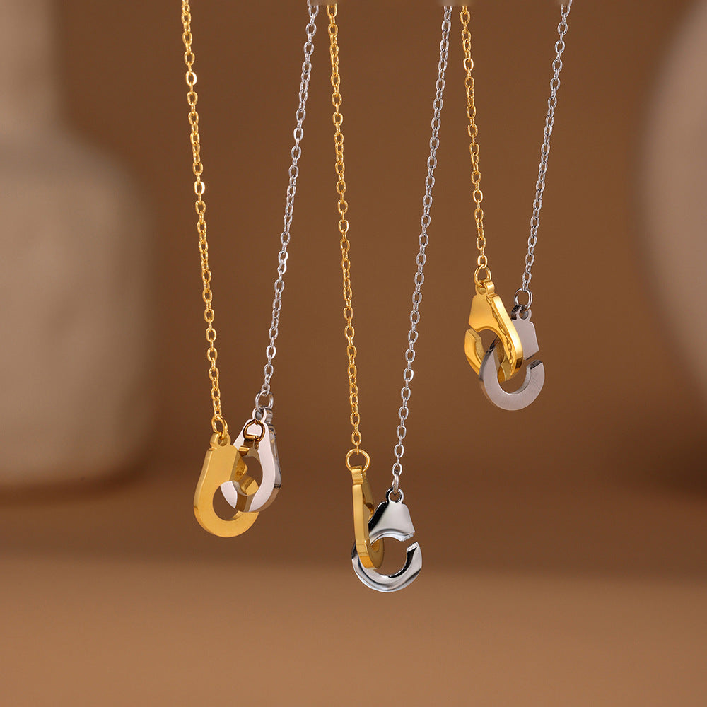 316L Stainless Steel Two-Tone 18K Gold Plated Handcuff Collarbone Necklace - Image 9