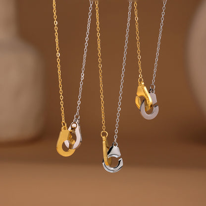 316L Stainless Steel Two-Tone 18K Gold Plated Handcuff Collarbone Necklace - Image 9