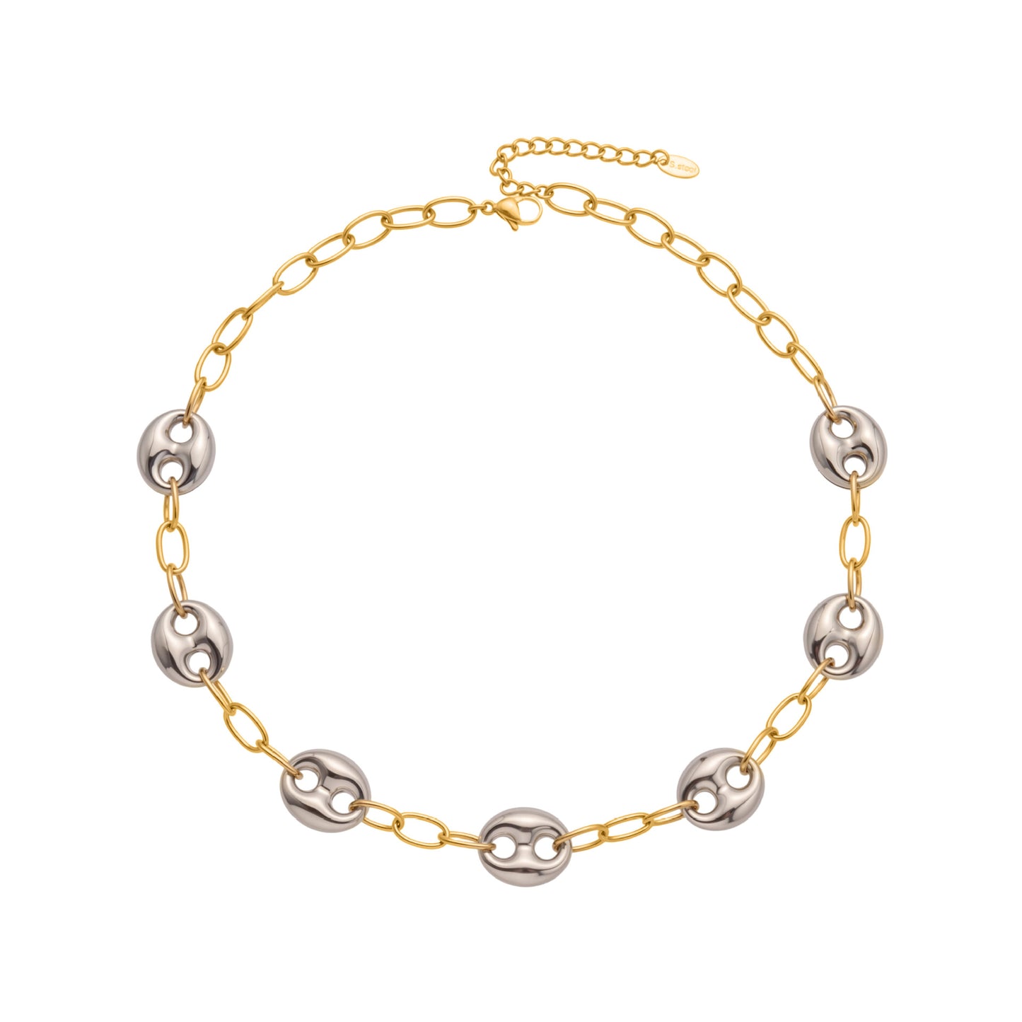 316L Stainless Steel Two-Tone 18K Gold PVD Plated Hollow Link Necklace - Image 2