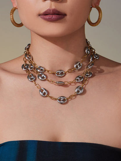 316L Stainless Steel Two-Tone 18K Gold PVD Plated Hollow Link Necklace - Image 3