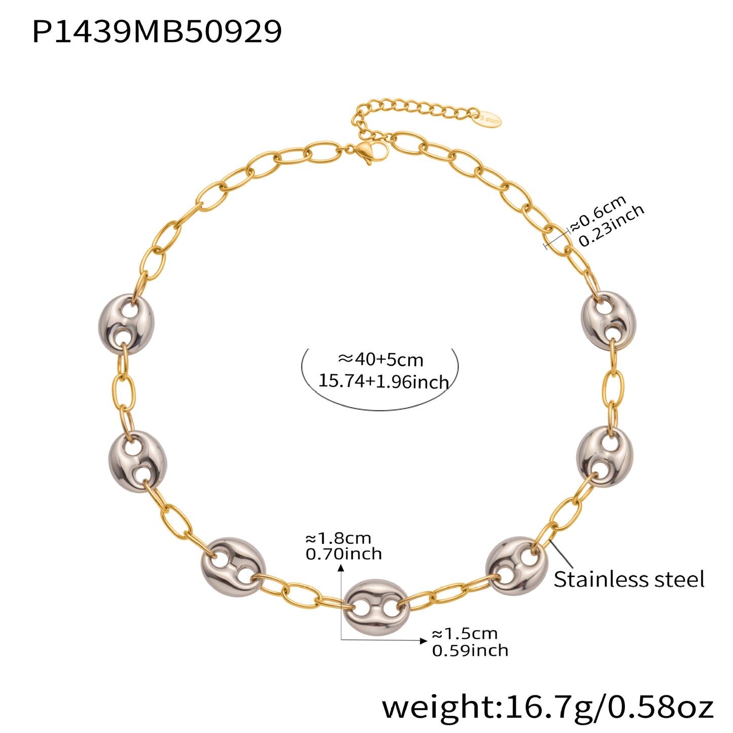 316L Stainless Steel Two-Tone 18K Gold PVD Plated Hollow Link Necklace - Image 4