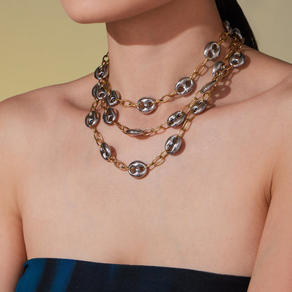 316L Stainless Steel Two-Tone 18K Gold PVD Plated Hollow Link Necklace - Image 5