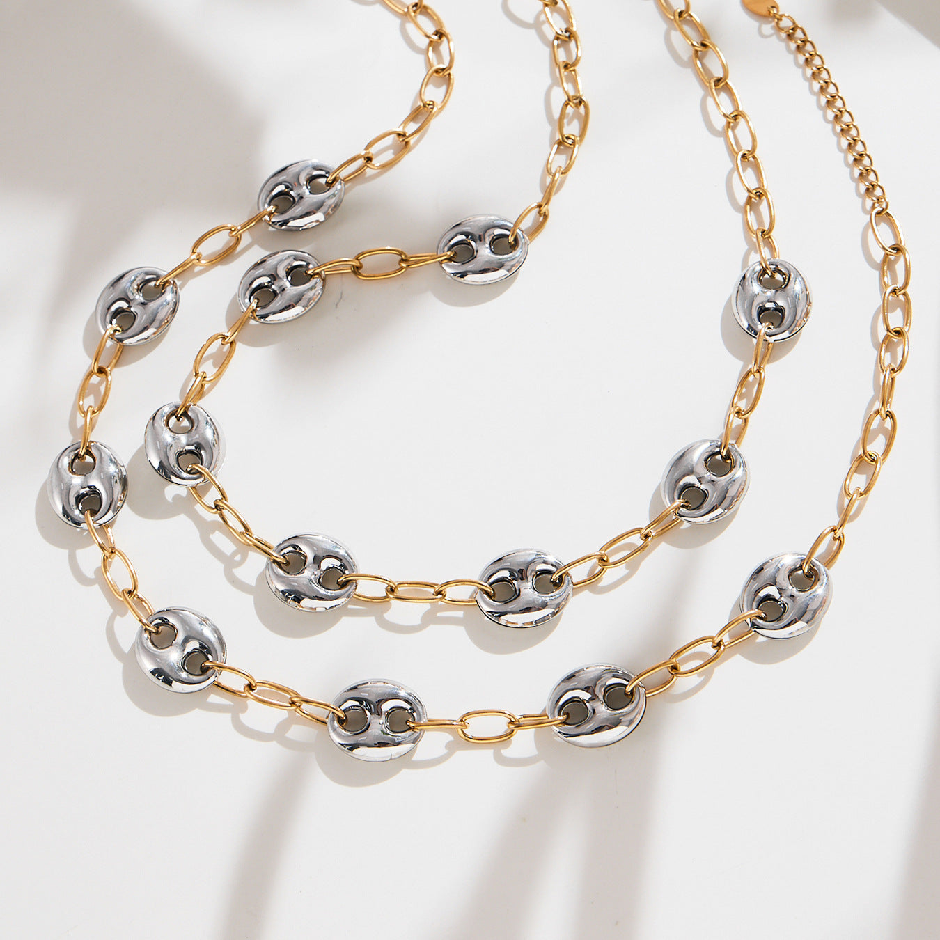 316L Stainless Steel Two-Tone 18K Gold PVD Plated Hollow Link Necklace - Image 6