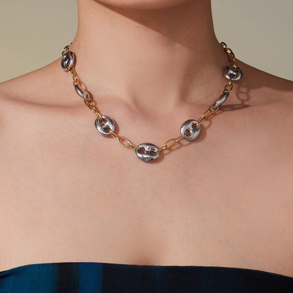 316L Stainless Steel Two-Tone 18K Gold PVD Plated Hollow Link Necklace - Image 7