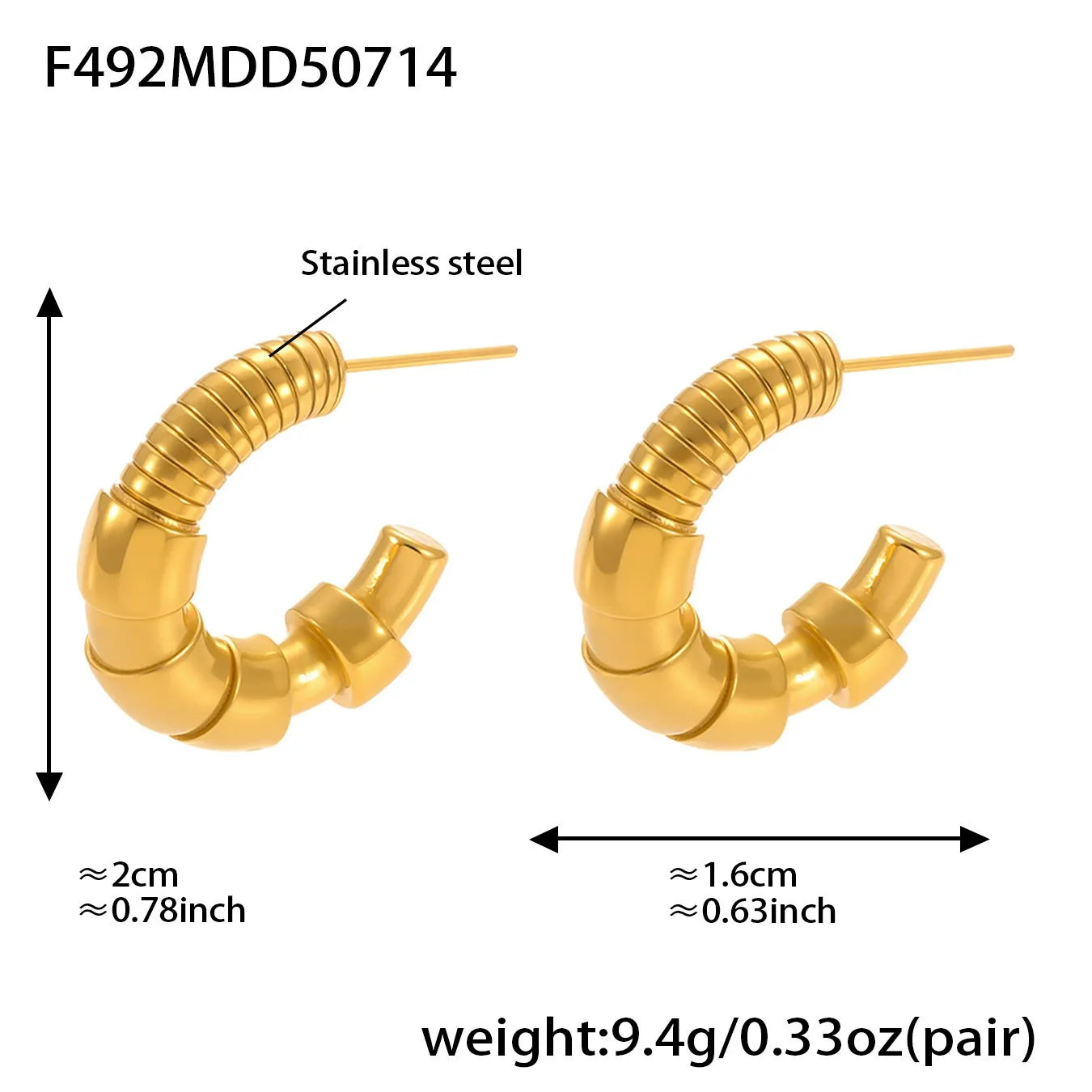 316L Stainless Steel Two-Tone C-Shaped Openwork Hoop Earrings - Image 10