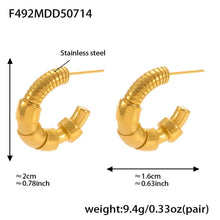 316L Stainless Steel Two-Tone C-Shaped Openwork Hoop Earrings - Image 10