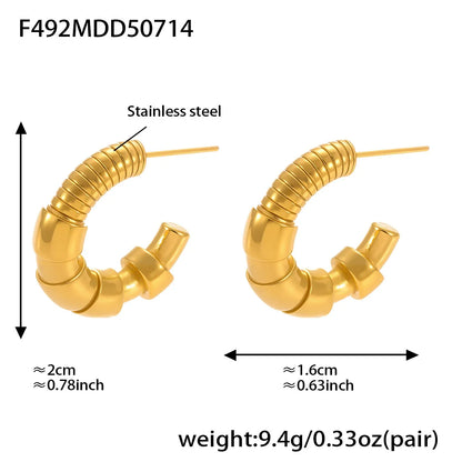 316L Stainless Steel Two-Tone C-Shaped Openwork Hoop Earrings - Image 10