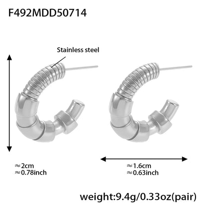 316L Stainless Steel Two-Tone C-Shaped Openwork Hoop Earrings - Image 11