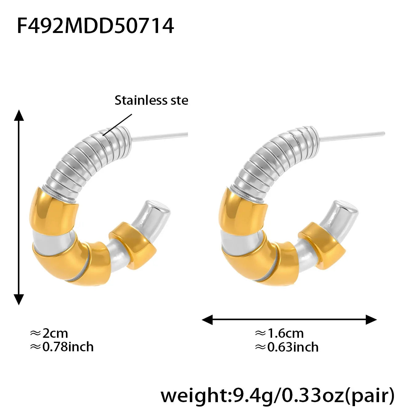 316L Stainless Steel Two-Tone C-Shaped Openwork Hoop Earrings - Image 12