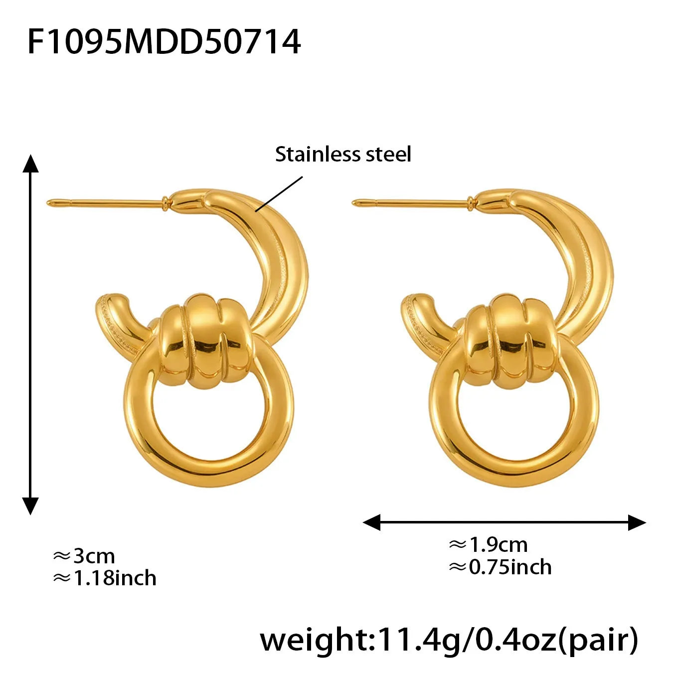 316L Stainless Steel Two-Tone C-Shaped Openwork Hoop Earrings - Image 13