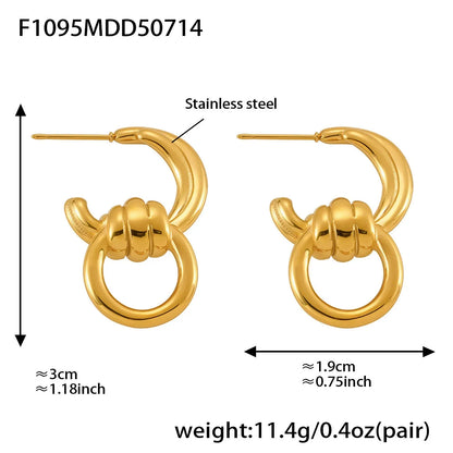 316L Stainless Steel Two-Tone C-Shaped Openwork Hoop Earrings - Image 13