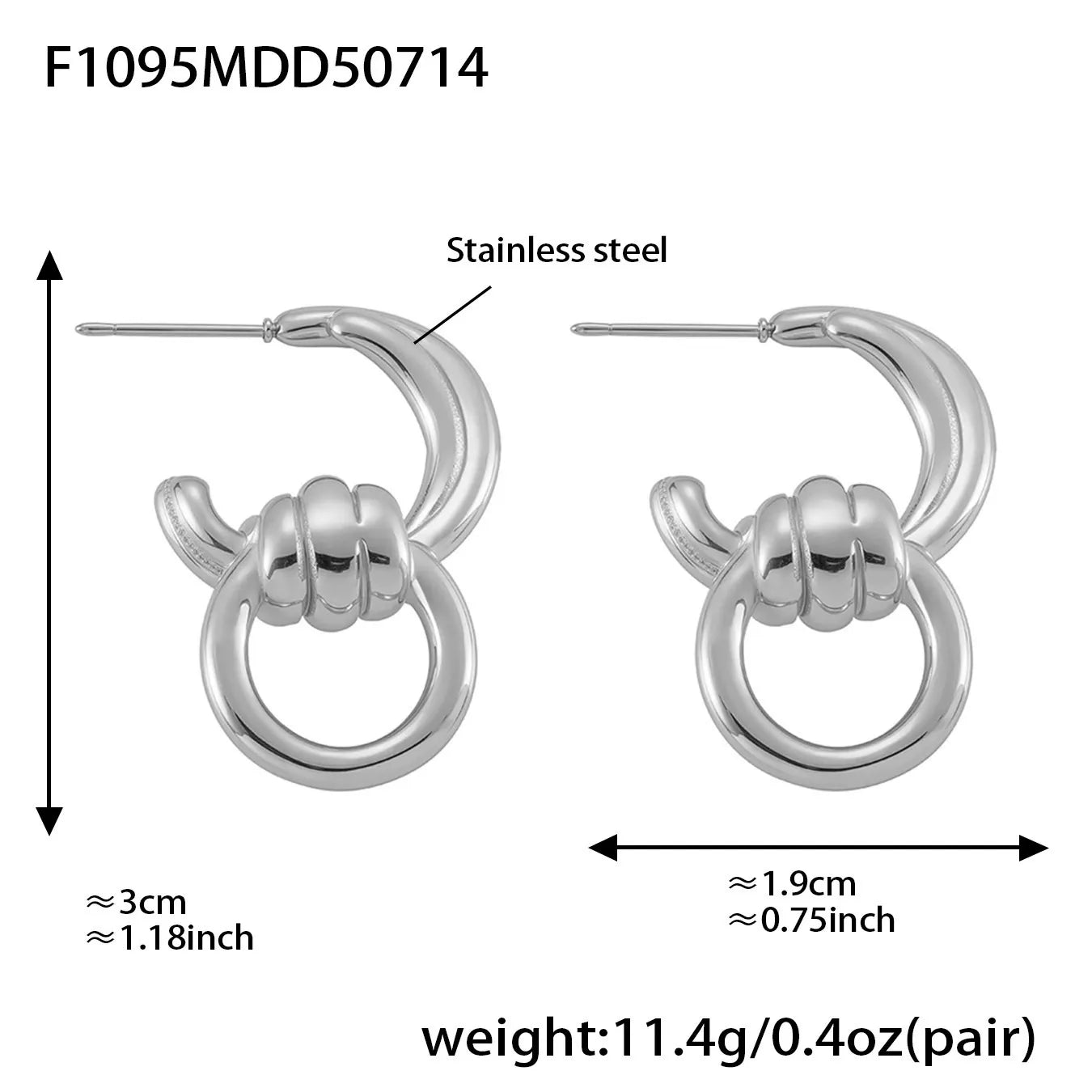 316L Stainless Steel Two-Tone C-Shaped Openwork Hoop Earrings - Image 14