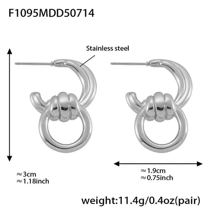 316L Stainless Steel Two-Tone C-Shaped Openwork Hoop Earrings - Image 14