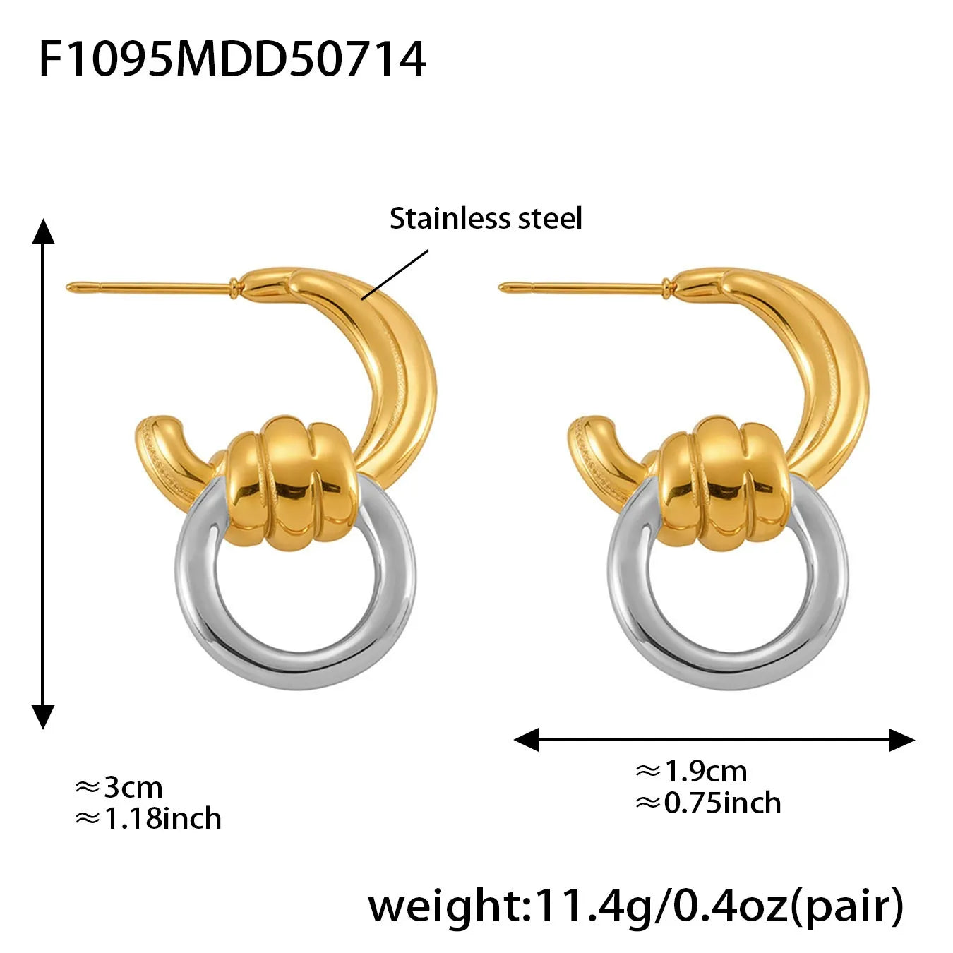 316L Stainless Steel Two-Tone C-Shaped Openwork Hoop Earrings - Image 15