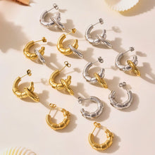 316L Stainless Steel Two-Tone C-Shaped Openwork Hoop Earrings - Image 2