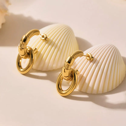 316L Stainless Steel Two-Tone C-Shaped Openwork Hoop Earrings - Image 4