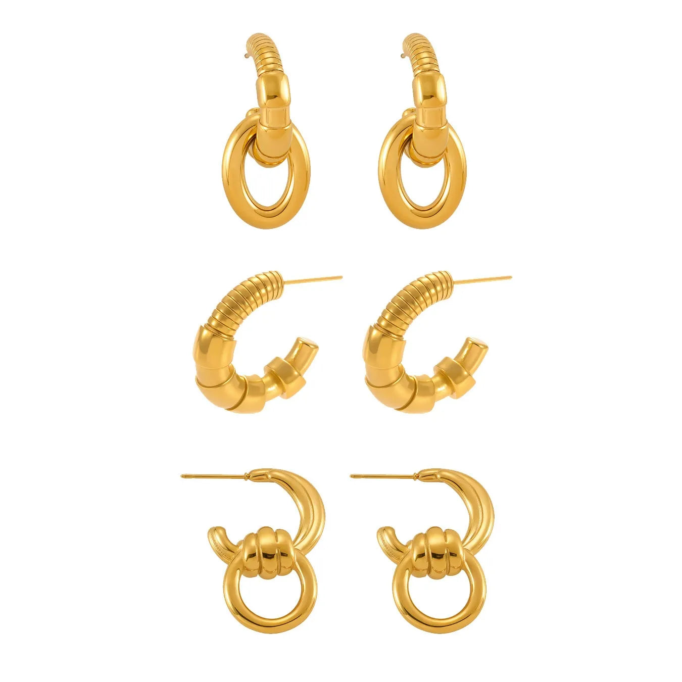 316L Stainless Steel Two-Tone C-Shaped Openwork Hoop Earrings - Image 5