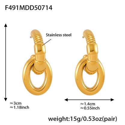 316L Stainless Steel Two-Tone C-Shaped Openwork Hoop Earrings - Image 6