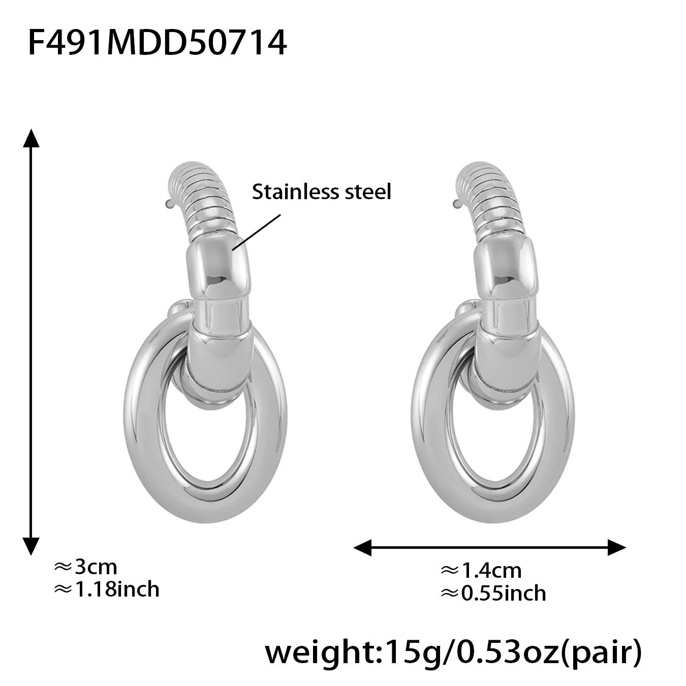 316L Stainless Steel Two-Tone C-Shaped Openwork Hoop Earrings - Image 7