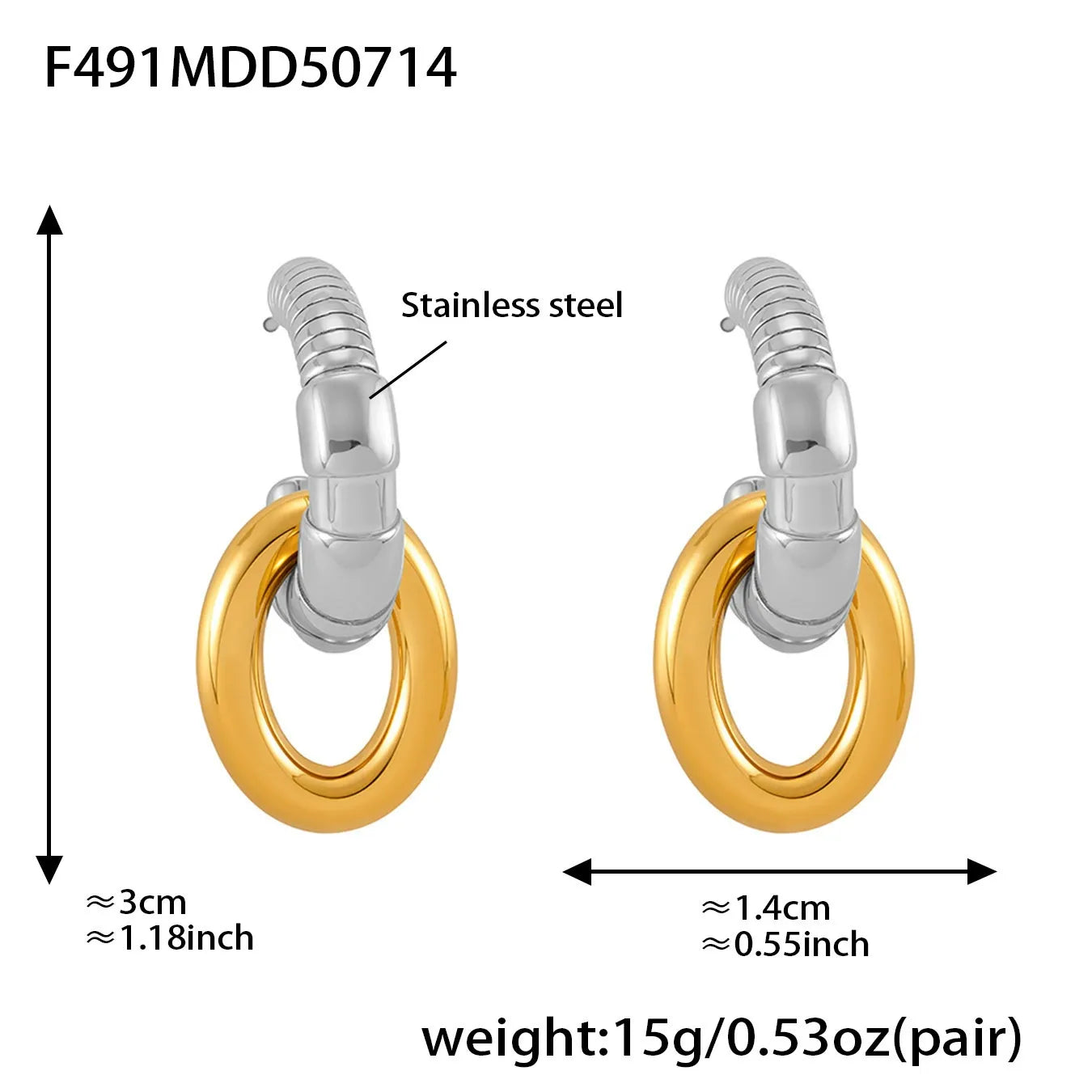 316L Stainless Steel Two-Tone C-Shaped Openwork Hoop Earrings - Image 9